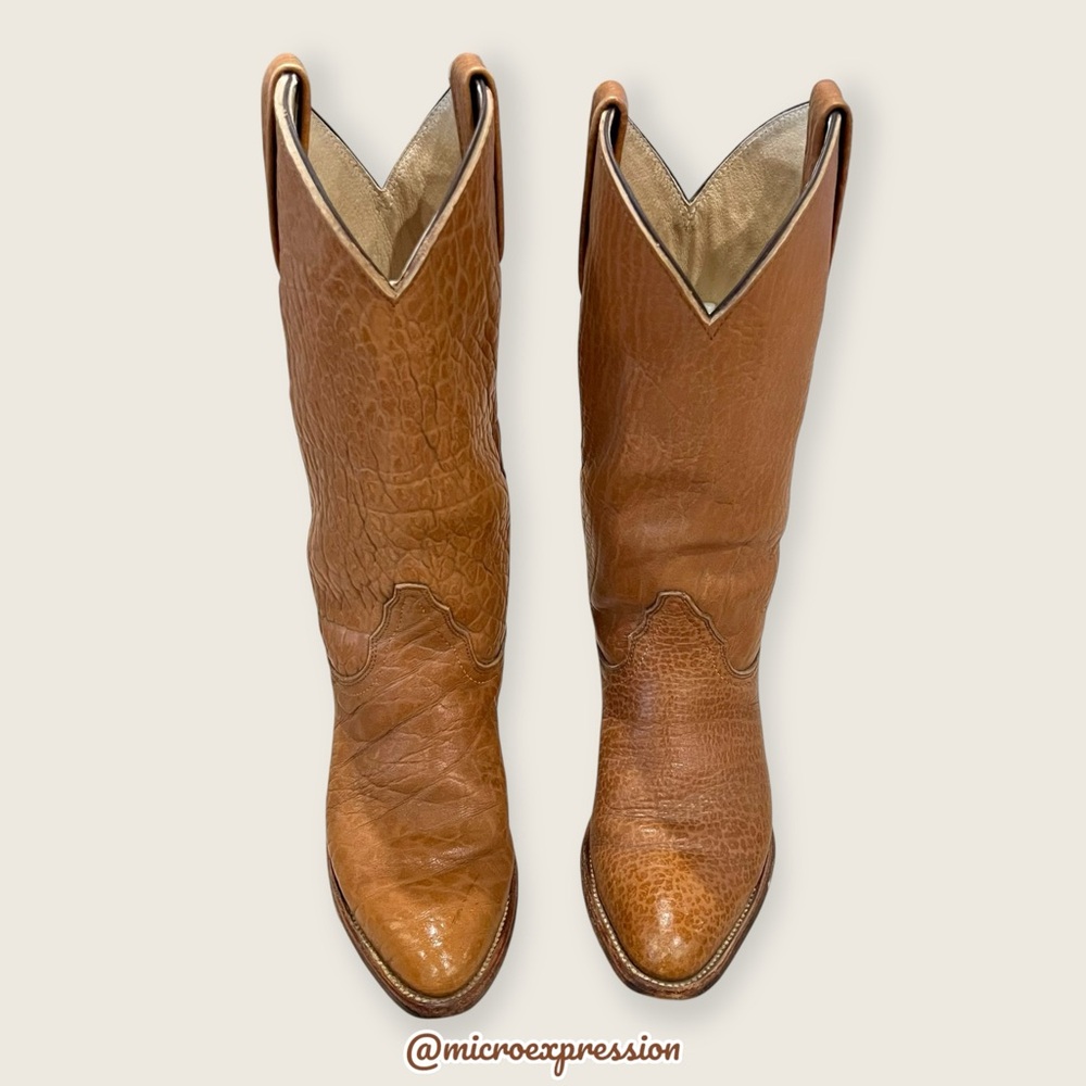 1980s VINTAGE Frye Grainy Tan Brown Leather Pull On Western Boho Cowboy Boot - Picture 7 of 15